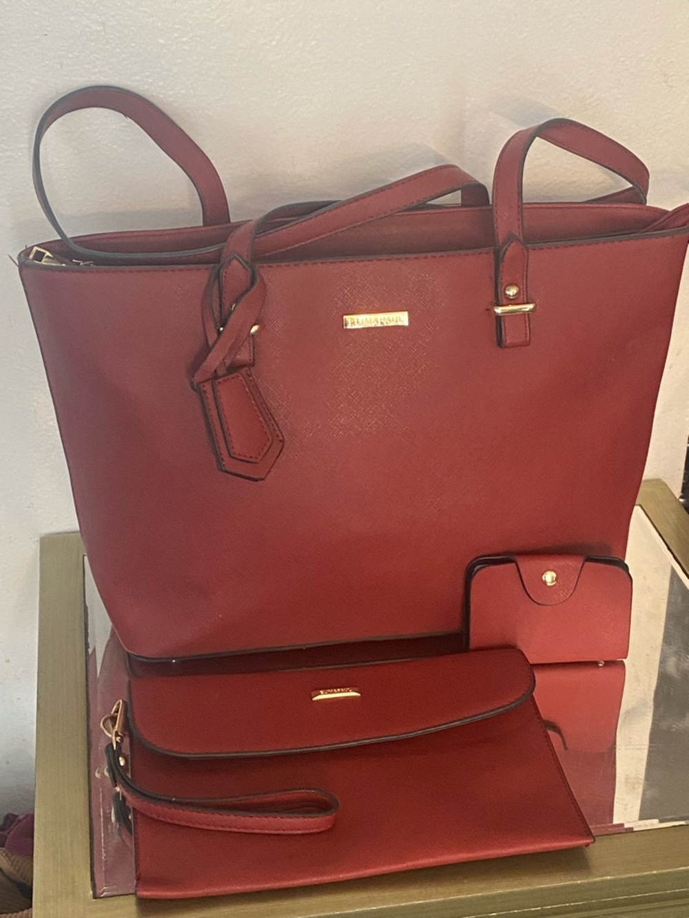 Elim & Paul Red Tote Bag with Wristlet and Card Holder